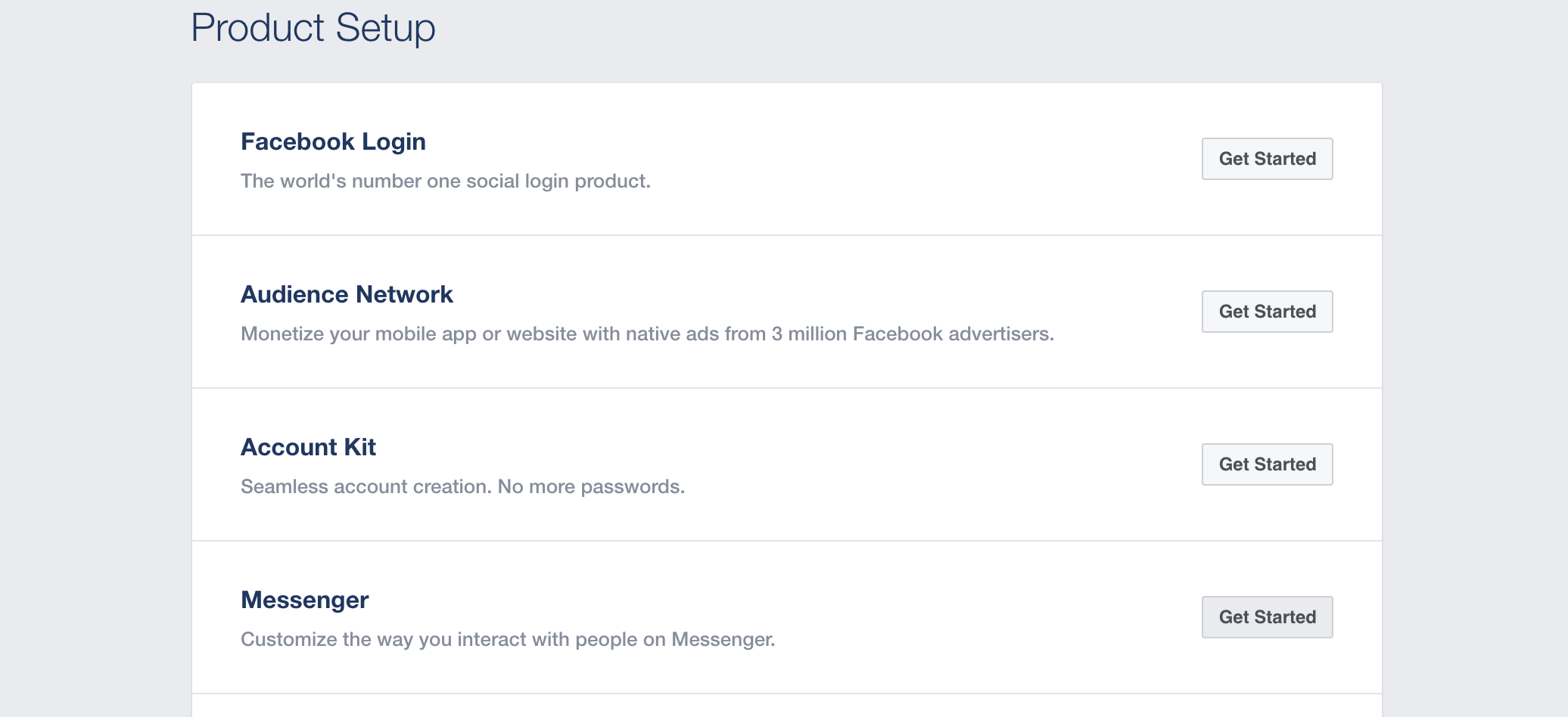 Screenshot showing Facebook app product