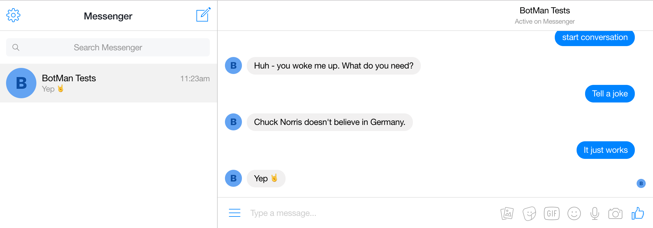 Screenshot showing first custom bot message