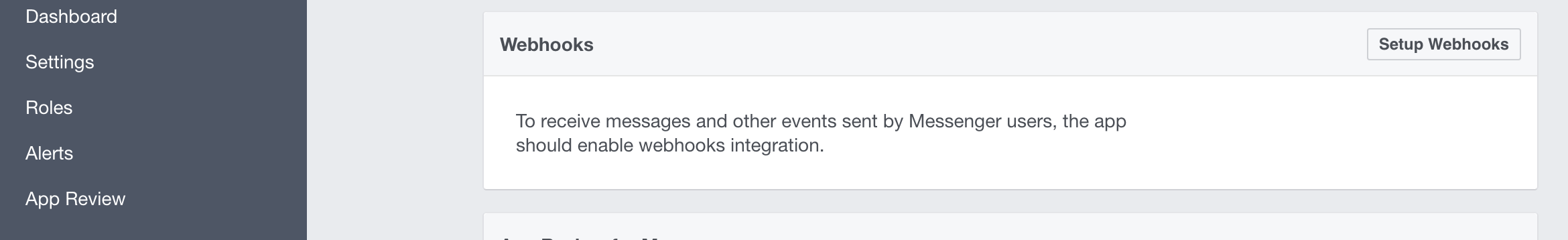 Screenshot showing Facebook app webhook setup