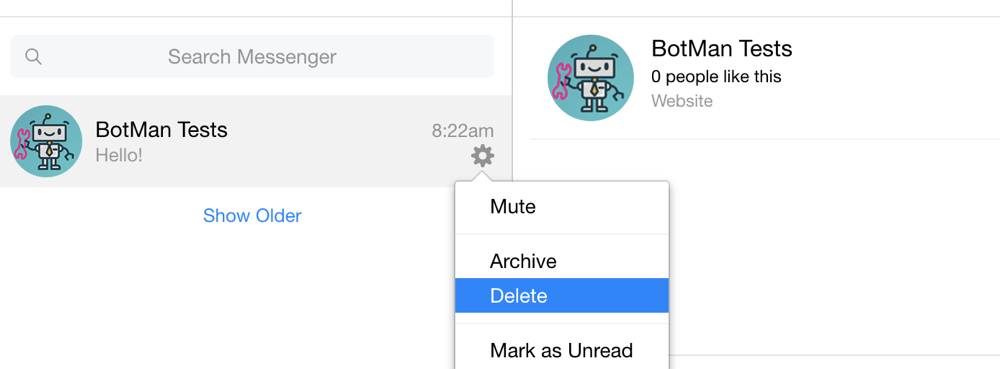 Screenshot showing how to delete a Facebook Messenger conversation