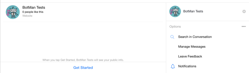 Screenshot showing the Messenger get started button