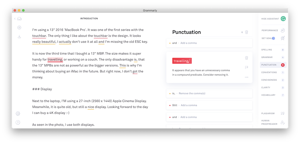 Screenshot showing Grammarly tool in action