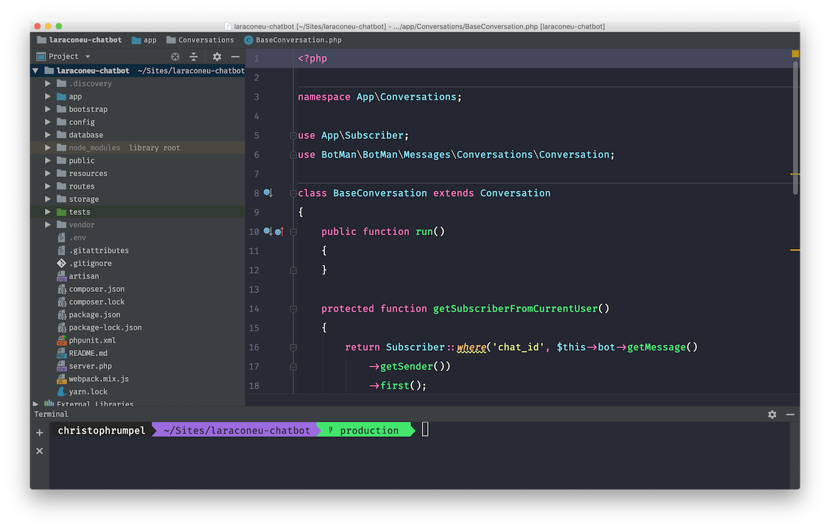 Screenshot showing my PhpStorm color theme