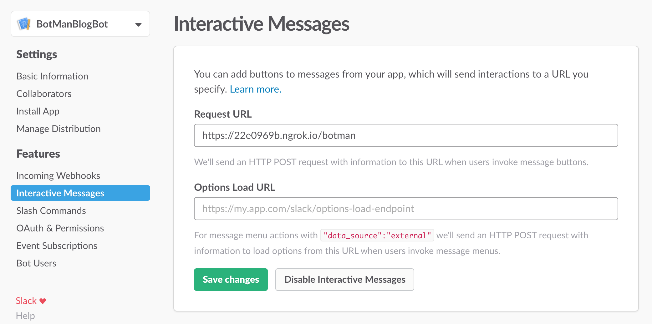 Activate interactive messages