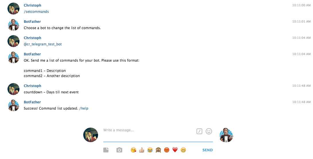 How to set a command in a Telegram bot
