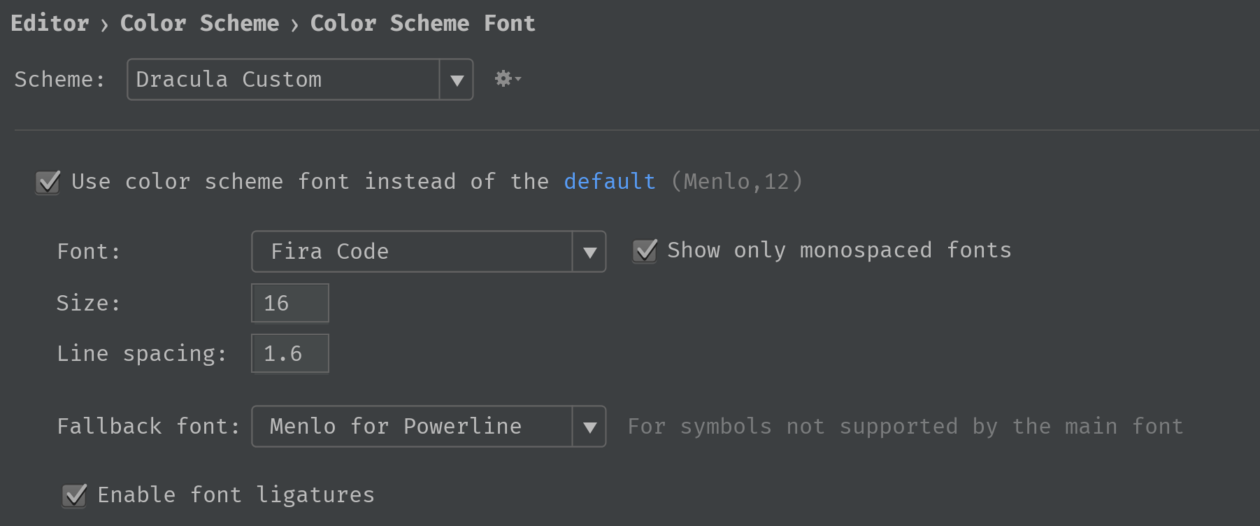 Theme font settings